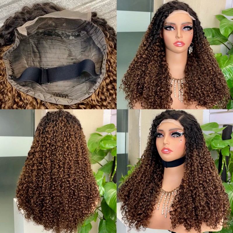Ombre 5x5 Glueless Double Drawn Pixie  Curl Transparent Lace Closure Wig